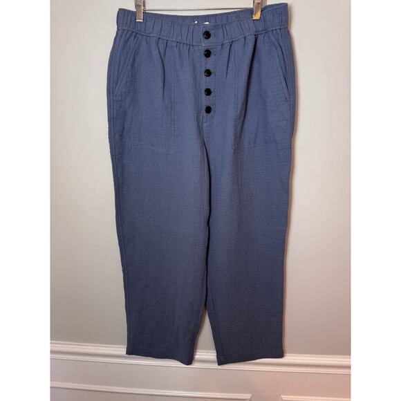 Madewell Blue Pull-On High-Rise Pants Comfy Linen Blend Light Womens Sz L NWT - Picture 2 of 10
